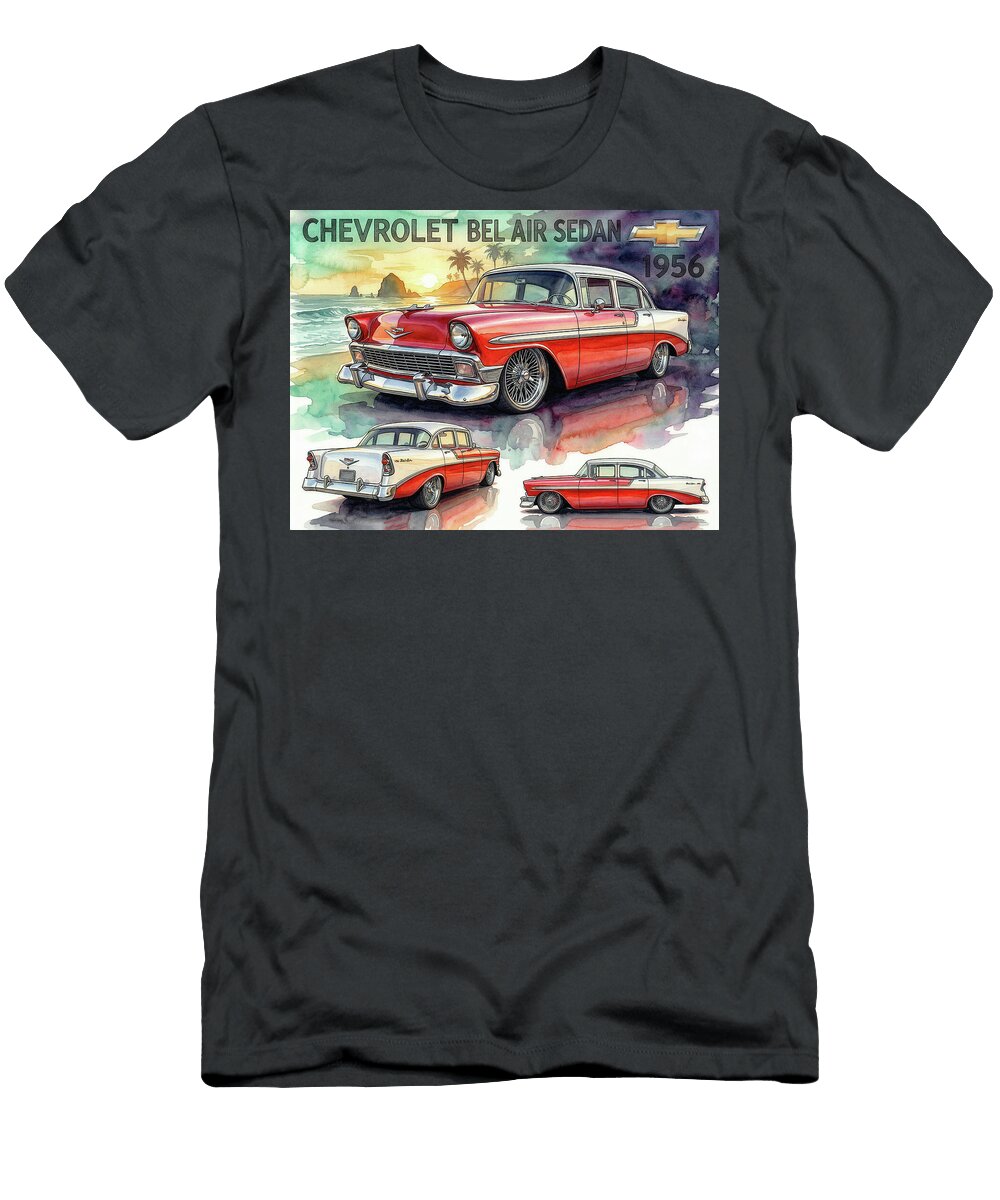 1 1956 Chevrolet Bel Air Sedan Vintage Watercolor Art Retro Poster Treasure Car Auto Paint Sampadart Gallery T-Shirt
