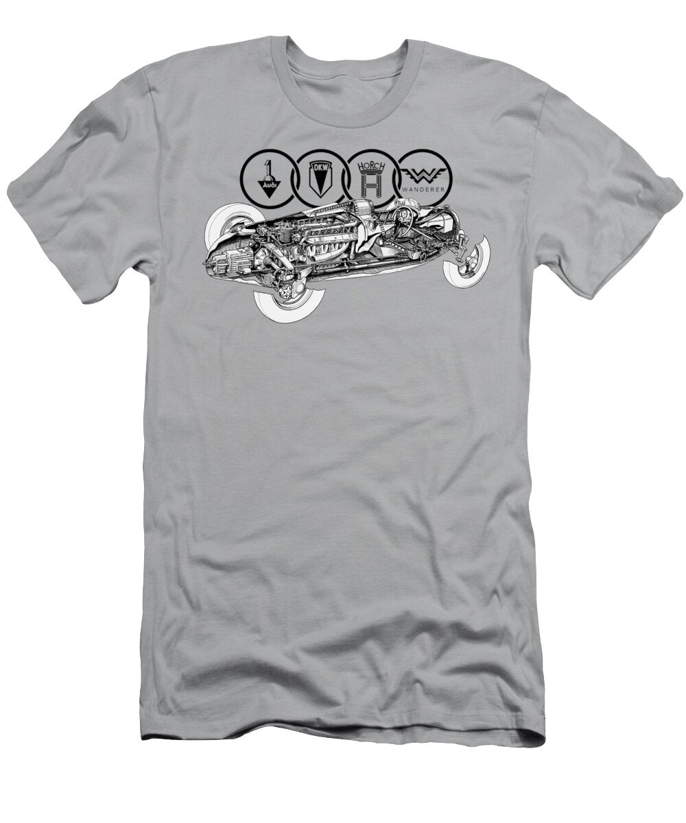 1 Auto Union Typ a V16 Engine 1934 Cutaway Automotive Art Vladyslav Shapovalenko T-Shirt