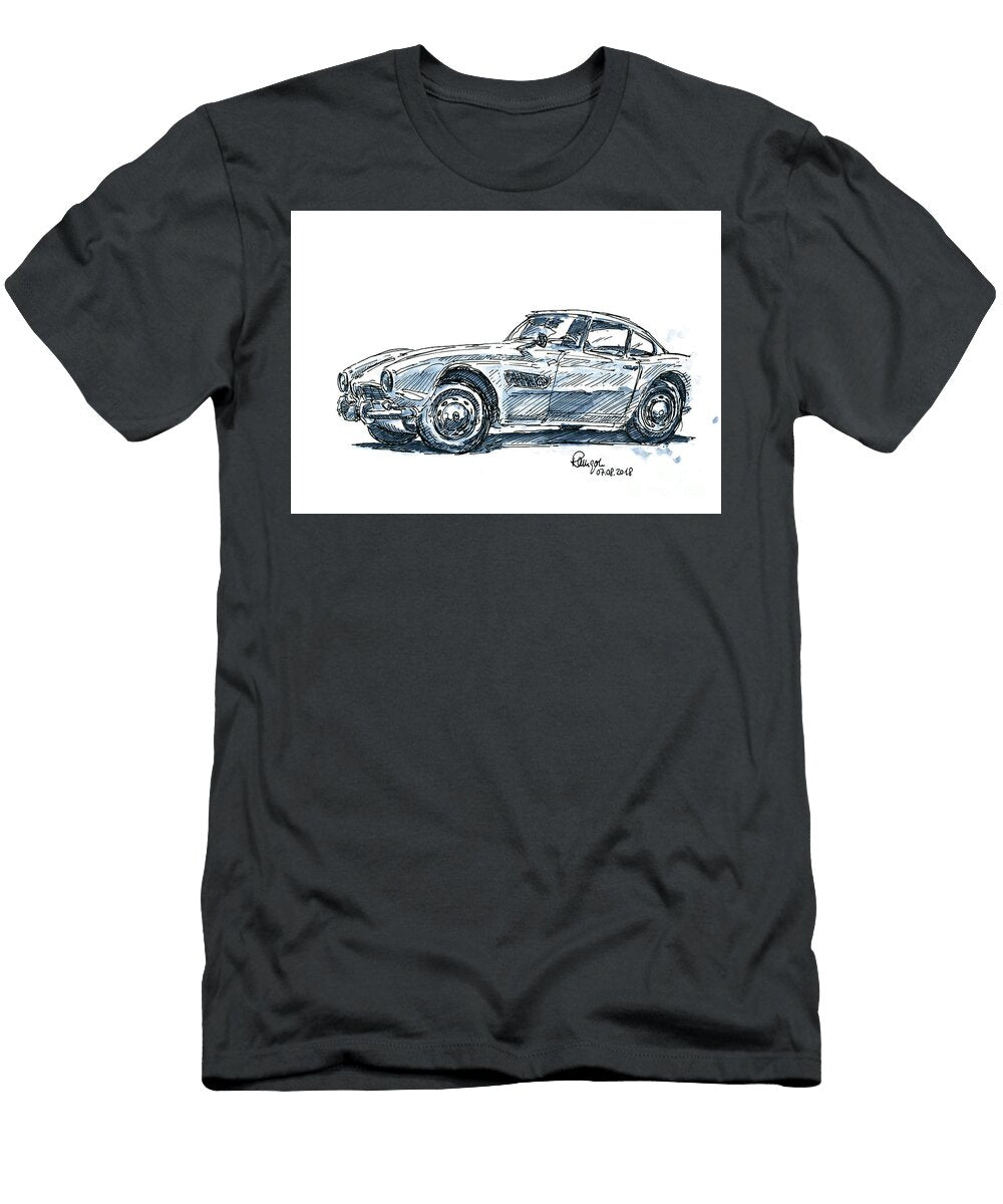 1 BMW 507 Roadster Classic Car Ink Drawing and Watercolor Frank Ramspott T-Shirt