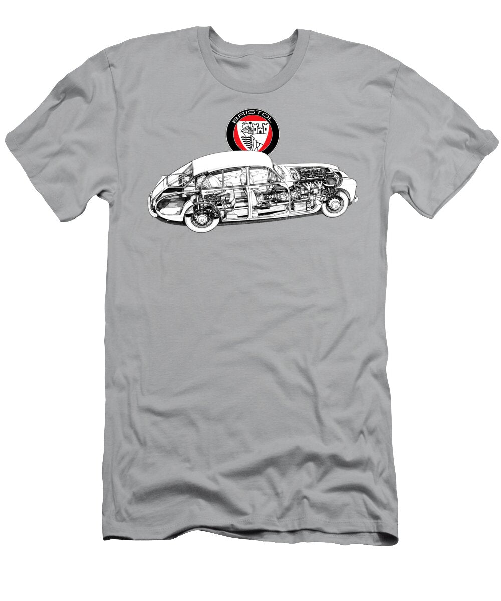 1 British Hand Built Luxury 4 Door Sedan Bristol 405 Saloon R6 Engine Cutaway Automotive Art Vladyslav Shapovalenko T-Shirt