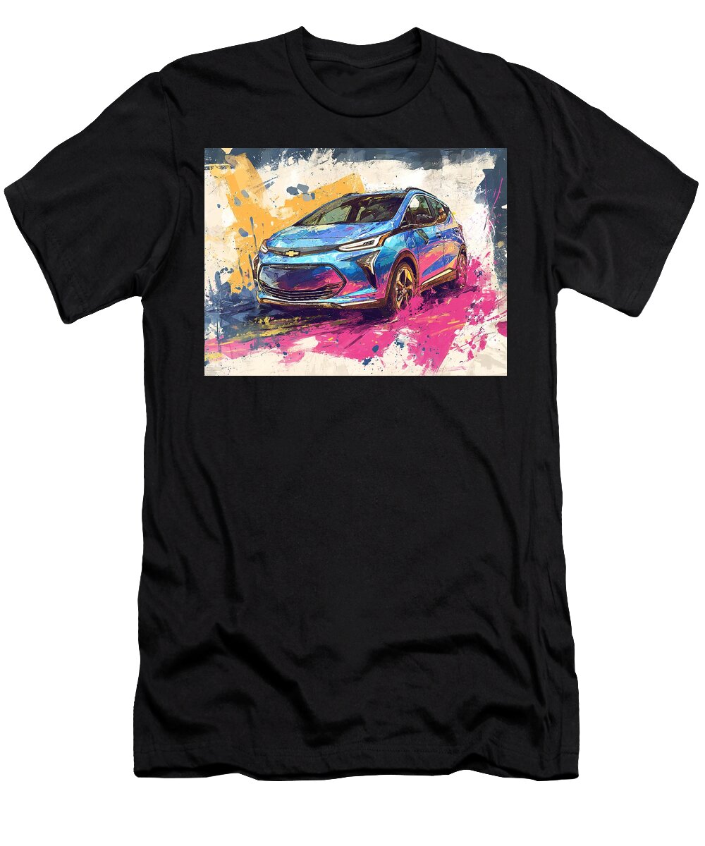 1 Chevrolet Bolt 2023 Electric Hatchback Electric Vehicle Abstract Art Electric Car Abstract Art Hollie Love T-Shirt