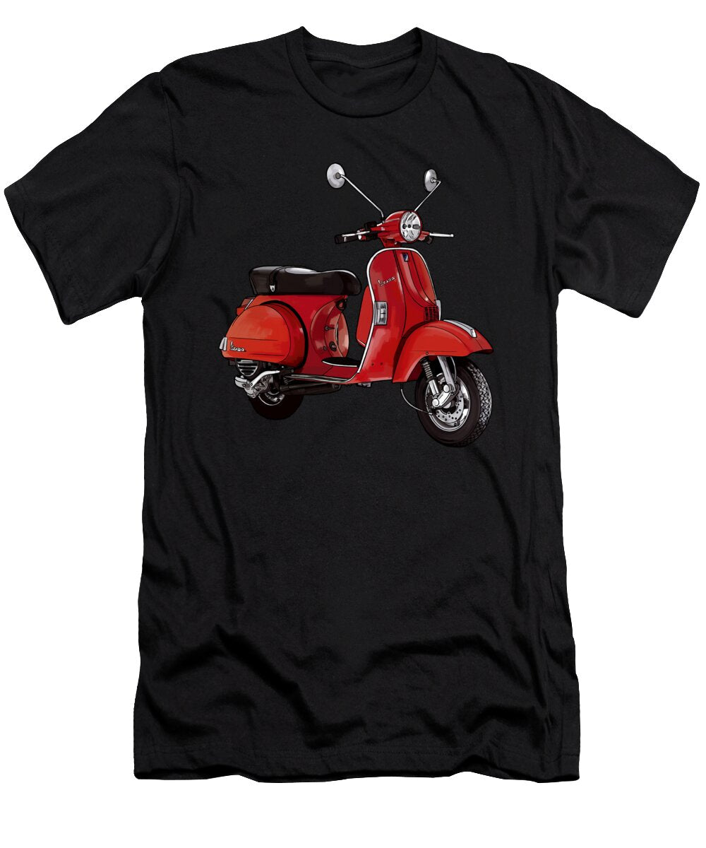 1 Classic Italian Vespa Scooter Black Background Lance Gambis T-Shirt