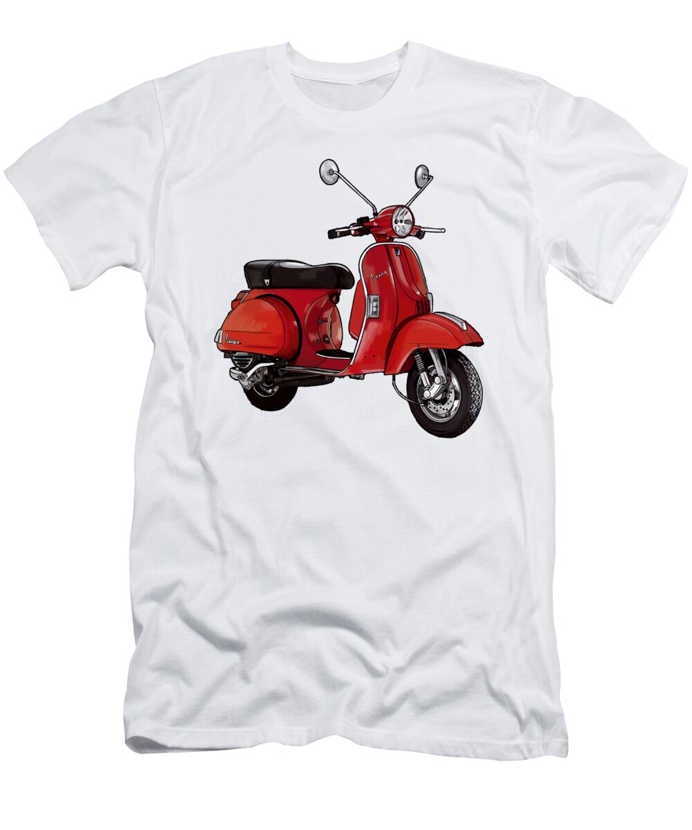 1 Classic Italian Vespa Scooter White Background Lance Gambis T-Shirt