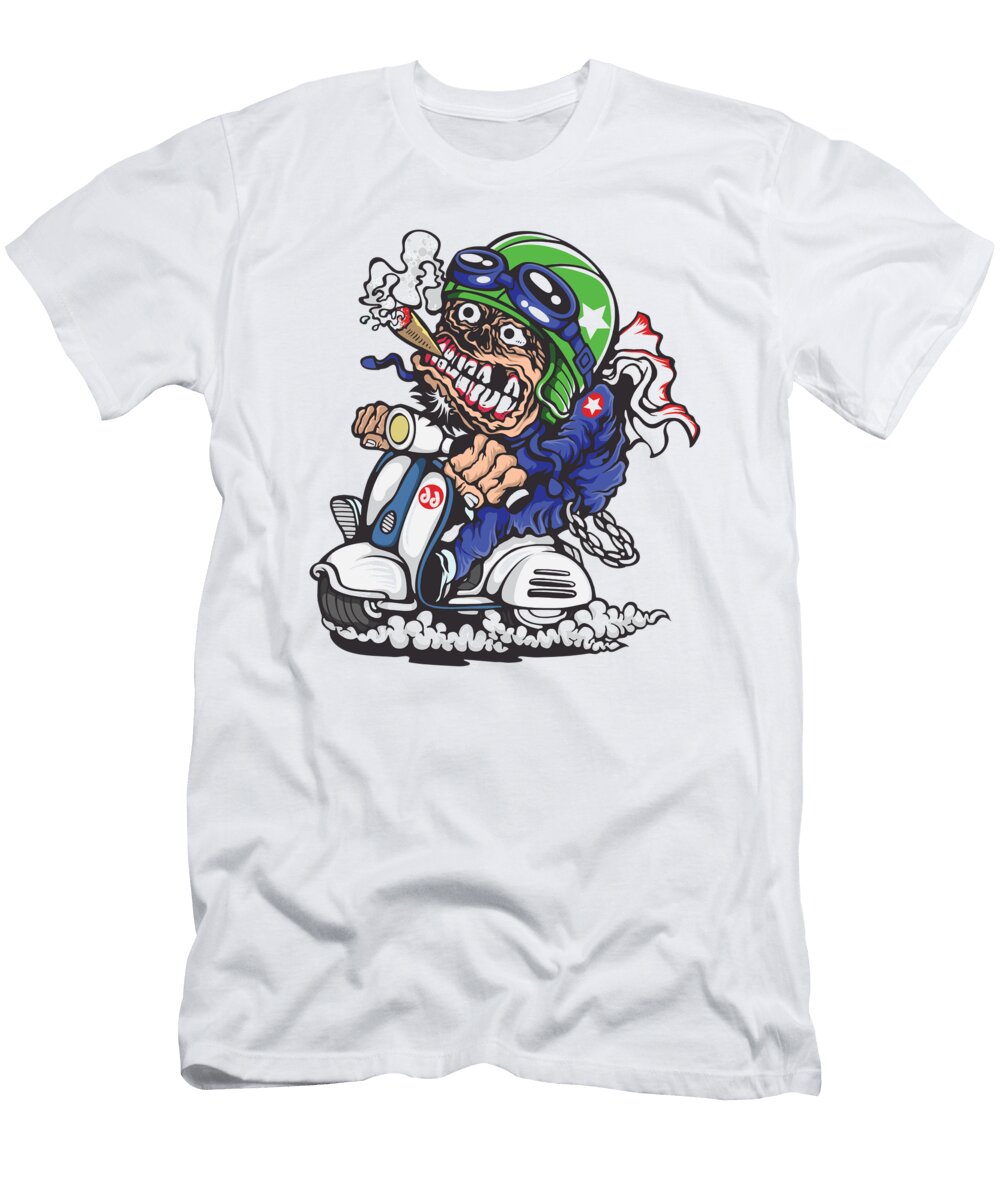 1 Cool Scooter Driver with Cigar Funky Tattoo Art Licensed Art T-Shirt