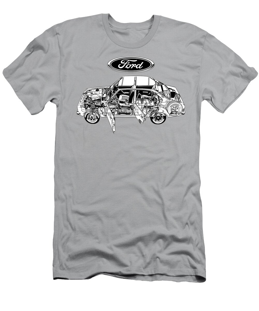 1 Exclusive Cutaway Art European Car 1974 Ford Escort Mark Ii 4 Door Sedan Vlad Automotive T-Shirt