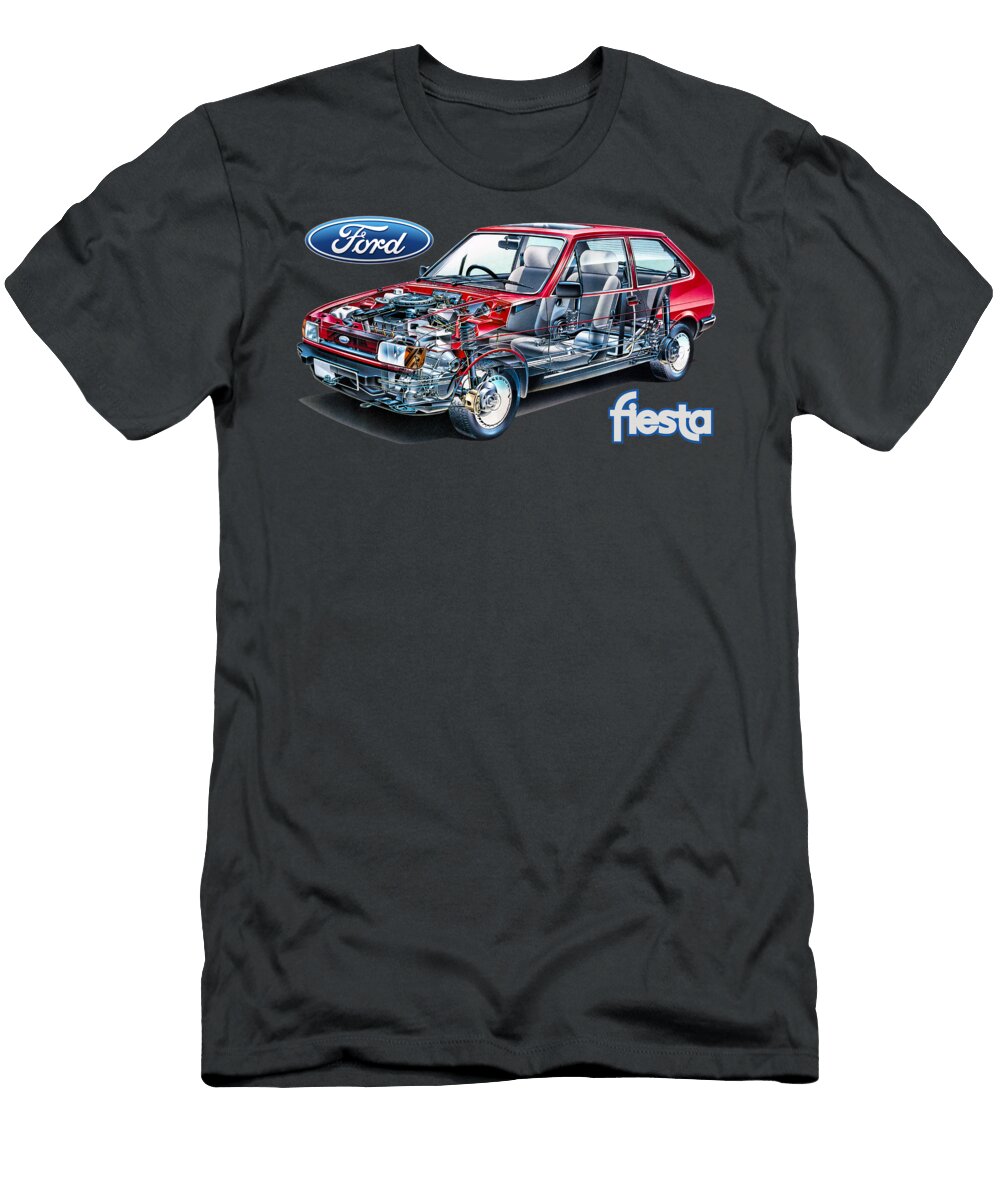 1 Exclusive Cutaway Art European Compact Car 1983 Ford Fiesta Mark Ii 3 Door Hatchback Vlad Automotive T-Shirt