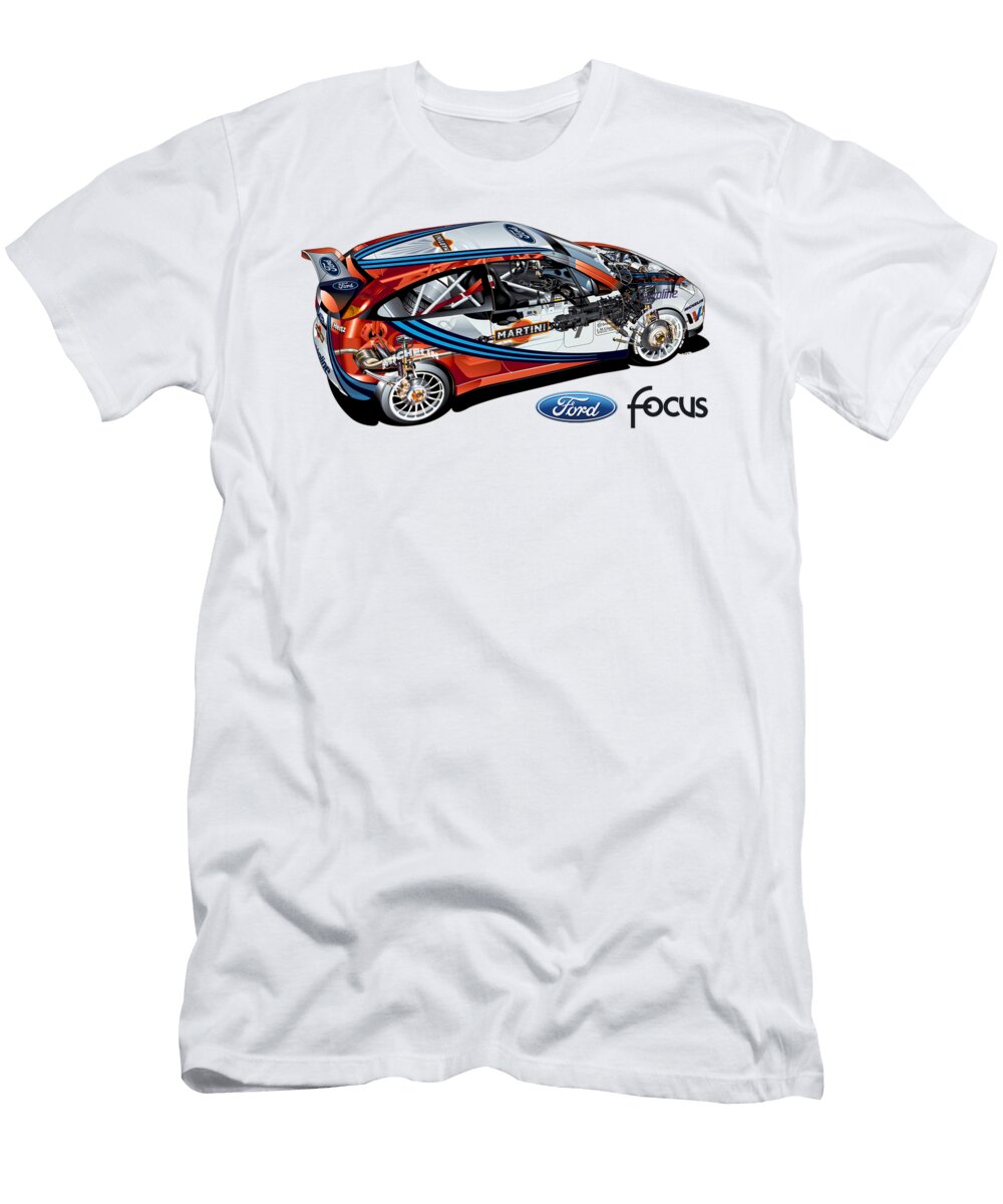 1 Exclusive Cutaway Art European Racing Car Ford Focus Rs Turbo 3 Door Hatchback Wrc Rally 4x4 Vlad Automotive T-Shirt