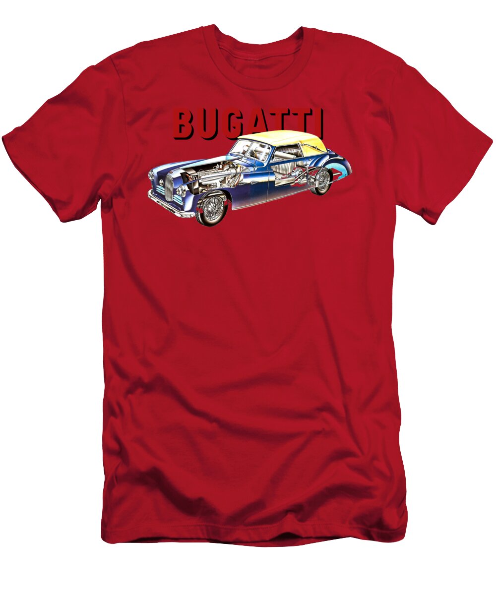 1 Exclusive French 2 Door Grand Tourer 30s Bugatti Type 57 Cutaway Automotive Art Vladyslav Shapovalenko T-Shirt