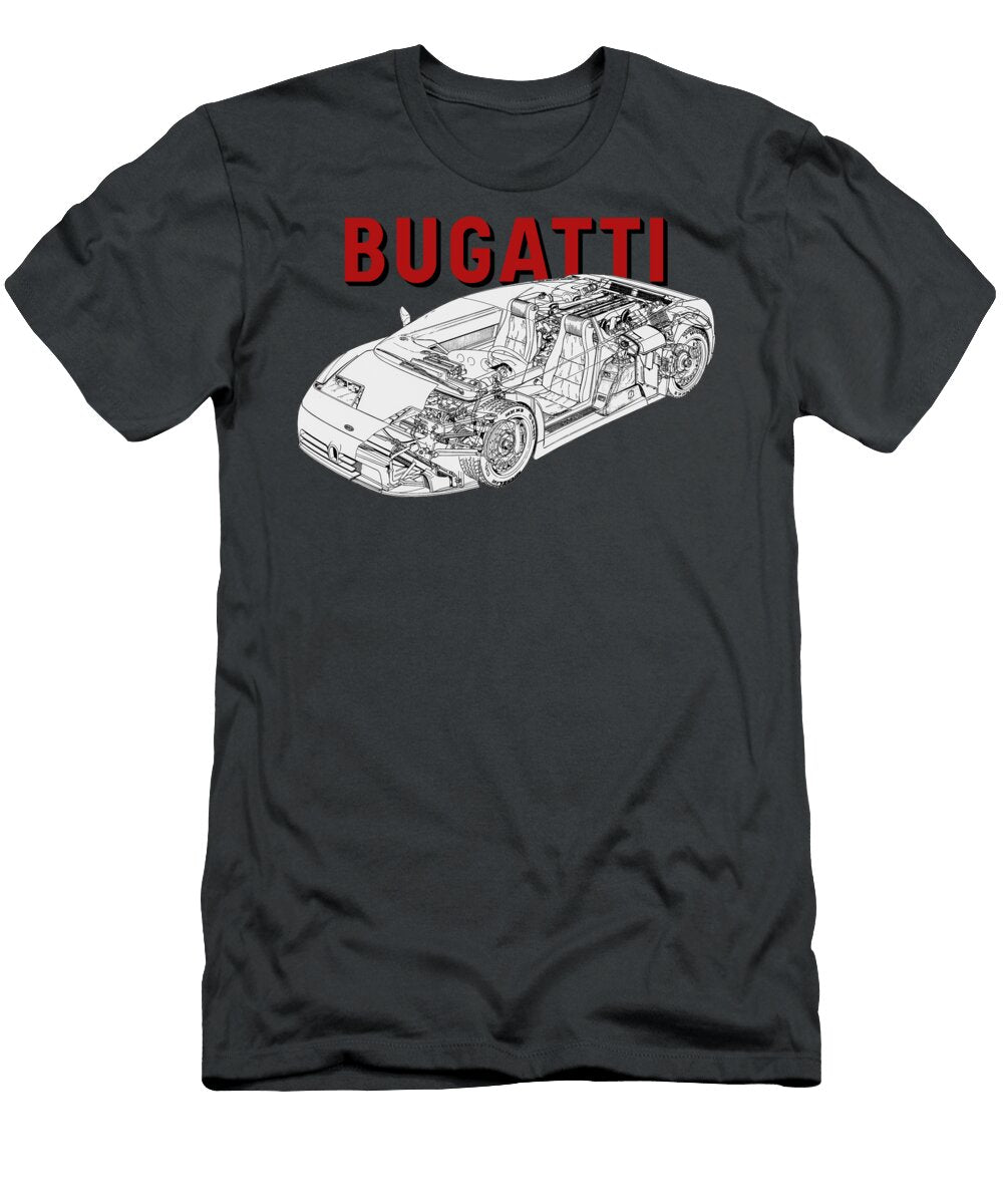 1 Exclusive French 2 Door Supercar Bugatti Eb 110 Gt with V12 Turbo Engine Cutaway Automotive Art Vladyslav Shapovalenko T-Shirt