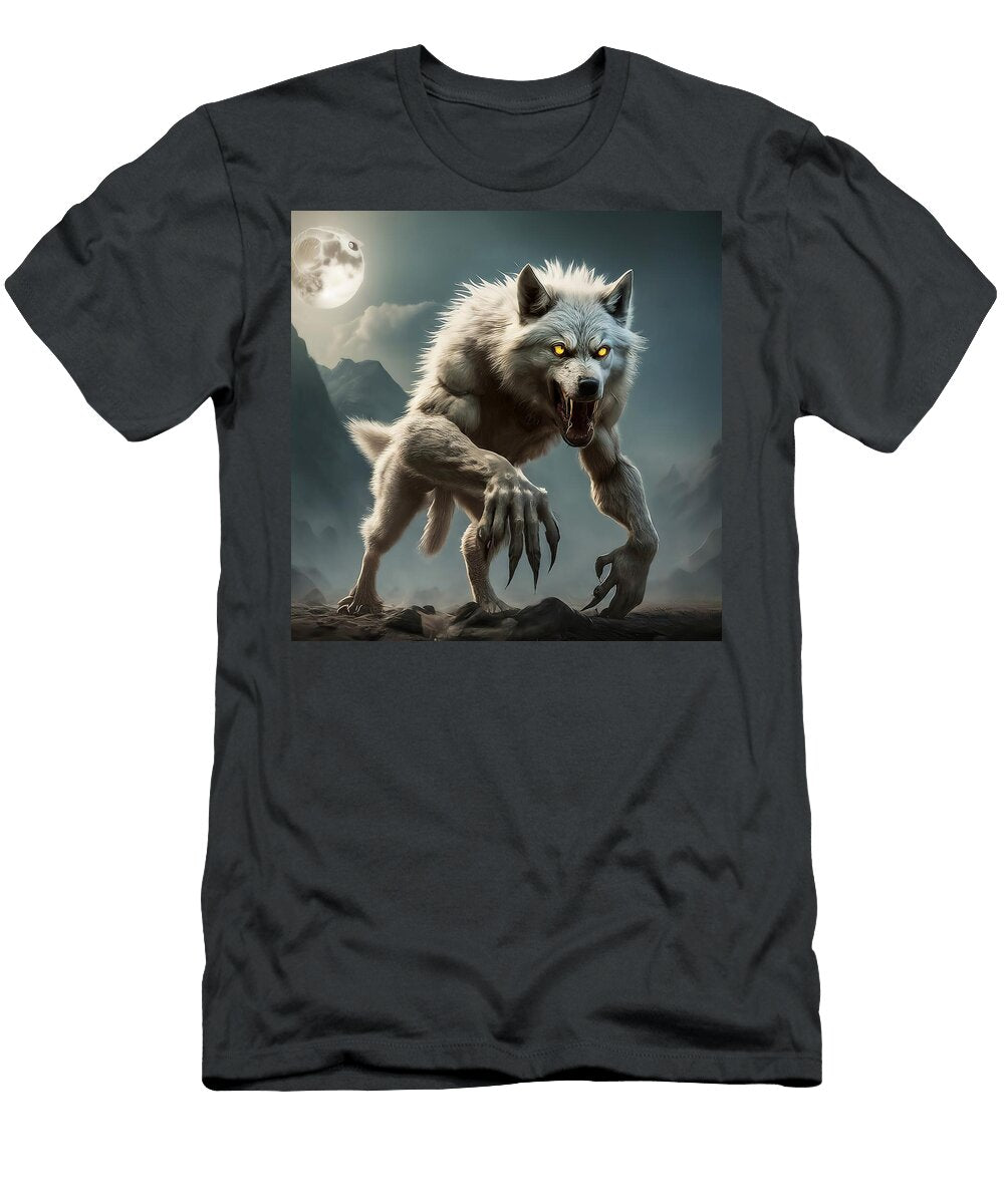 1 Ferocious Werewolf Charging Through Dark Forest Fantasy Scene Talha Khan T-Shirt