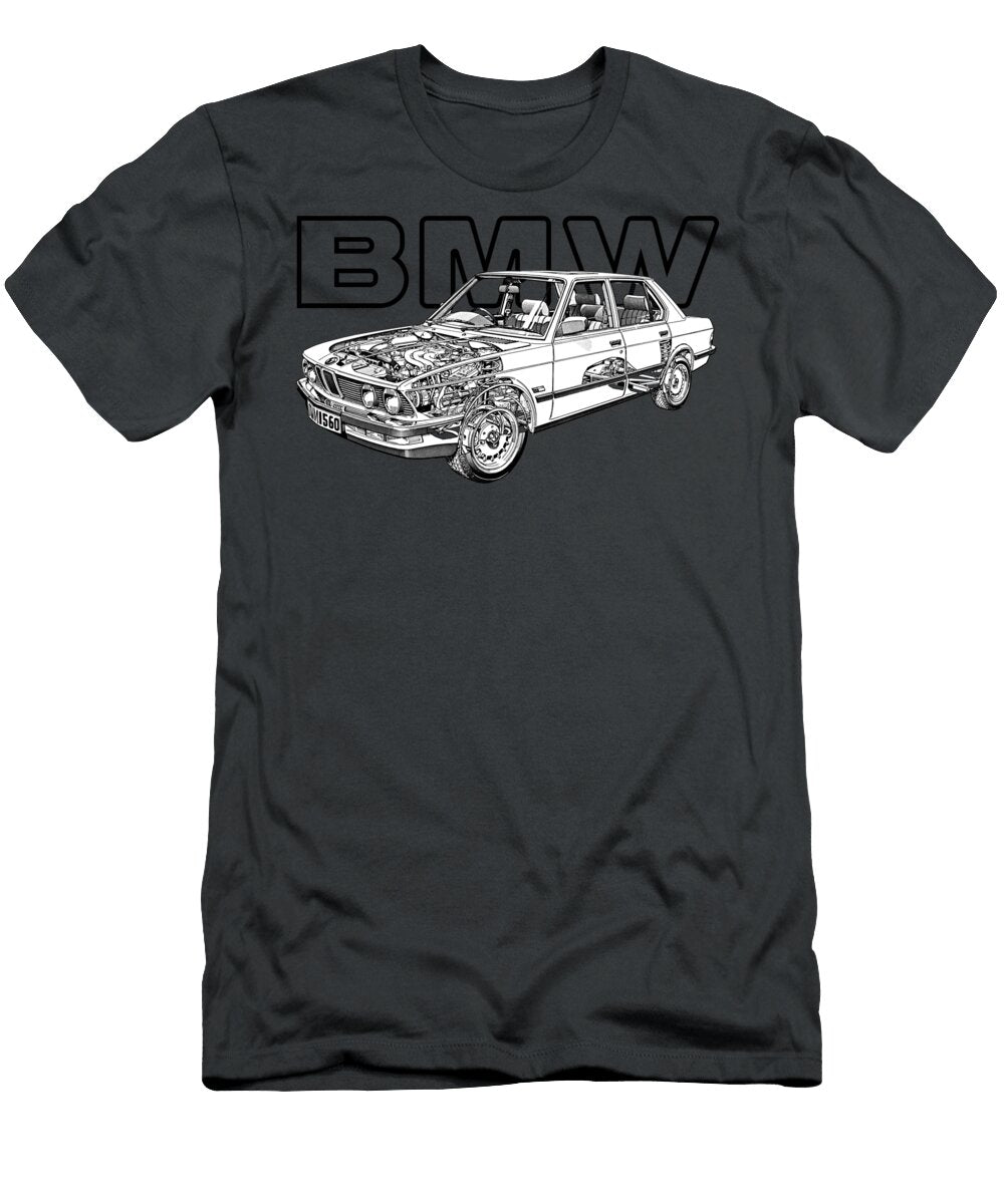 1 Germany Legendary Sport 4 Door Sedan BMW 5 Series E28 Cutaway Automotive Art Vladyslav Shapovalenko T-Shirt