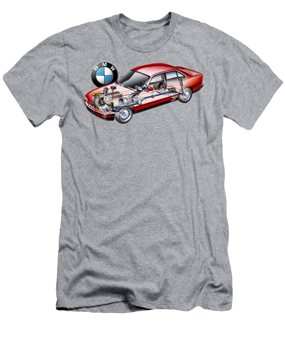 1 Germany Legendary Sport 4 Door Sedan BMW 5 Series E34 Cutaway Automotive Art Vladyslav Shapovalenko T-Shirt
