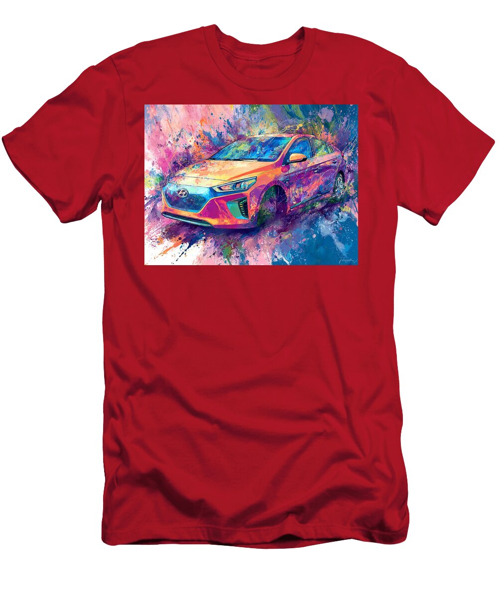 1 Hyundai Ioniq 2017 Hybrid Hatchback Electric Vehicle Colorful Car Vibrant Electric Car Art Hollie Love T-Shirt