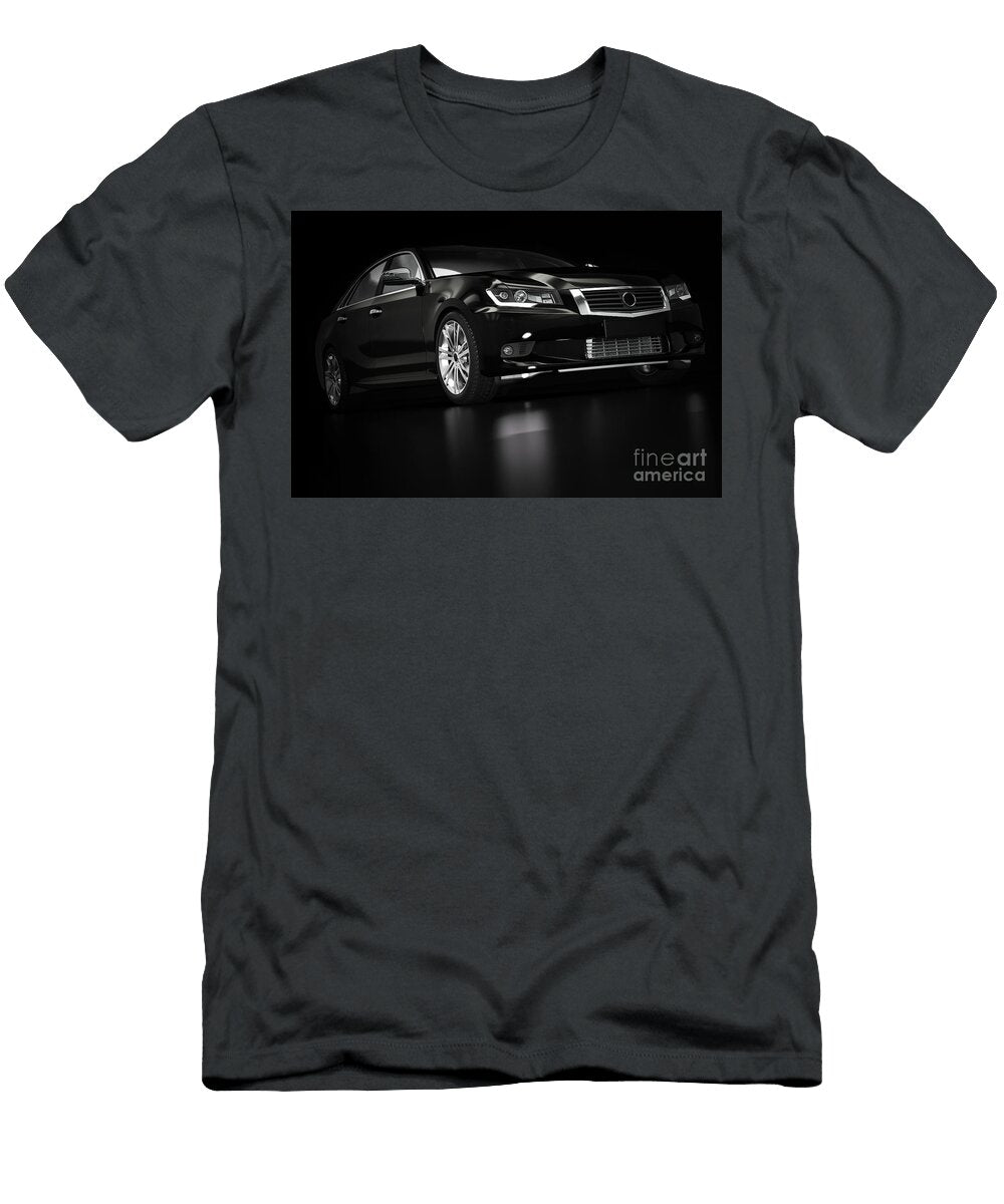 1 Modern Black Metallic Sedan Car in Spotlight Generic Desing Brandless Michal Bednarek T-Shirt