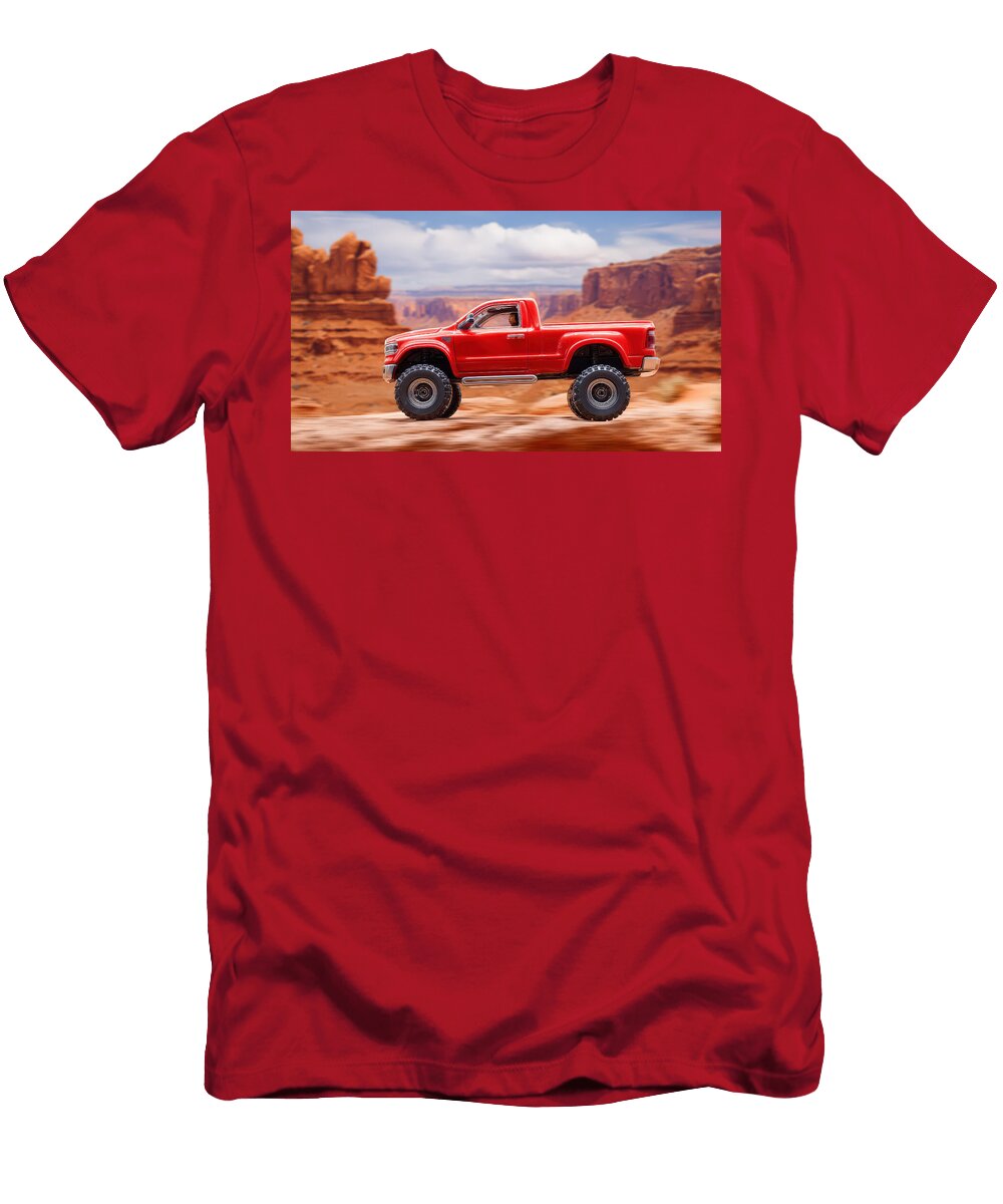 1 Red Truck in Desert Landscape Evie Carrier T-Shirt