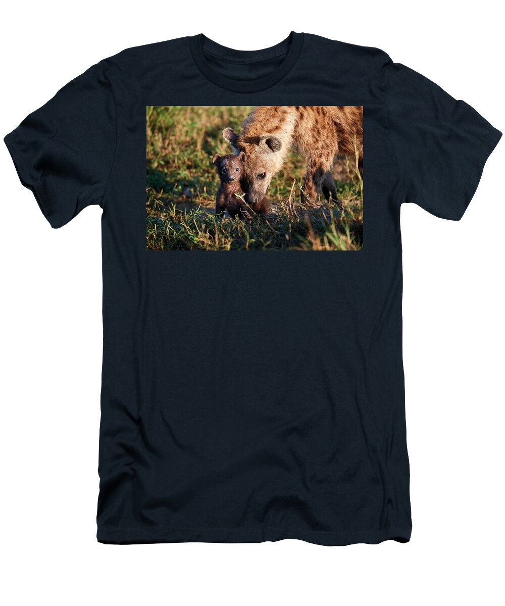 1 Spotted Hyena Mother with 23 Weeks Cub Near Den Masai Eric Baccega Natureplcom T-Shirt