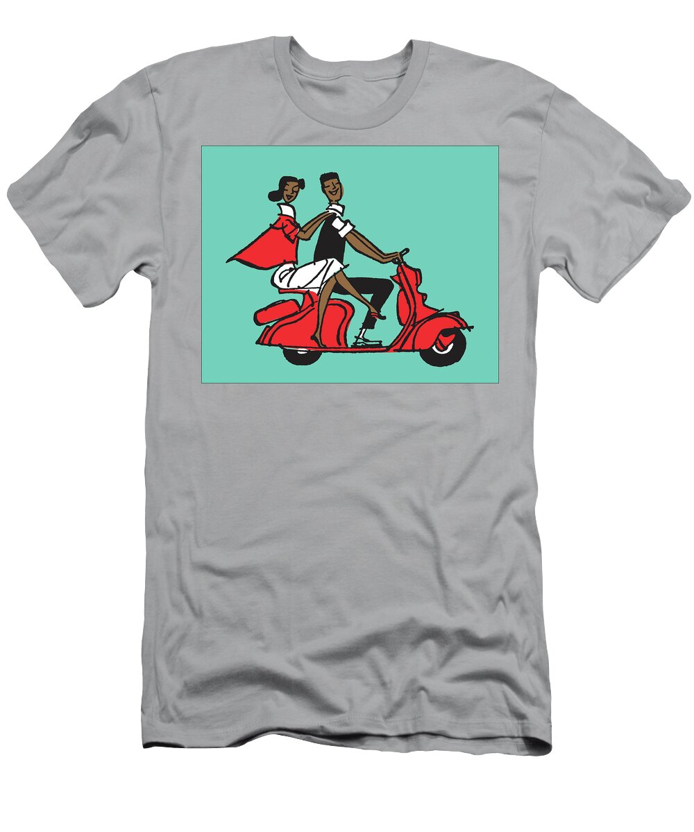 1 Two People Riding a Moped Csa Images T-Shirt