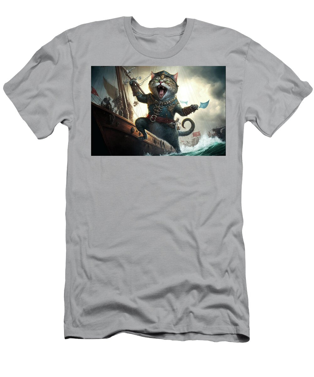 14 Cute Pirate Cat with a Hat Called Tricorn or Tricorne 3d Charact Dragos Nicolae Dragomirescu T-Shirt