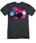 14 Red Car Driving Through Neon City At Night Lowell Harann T-Shirt