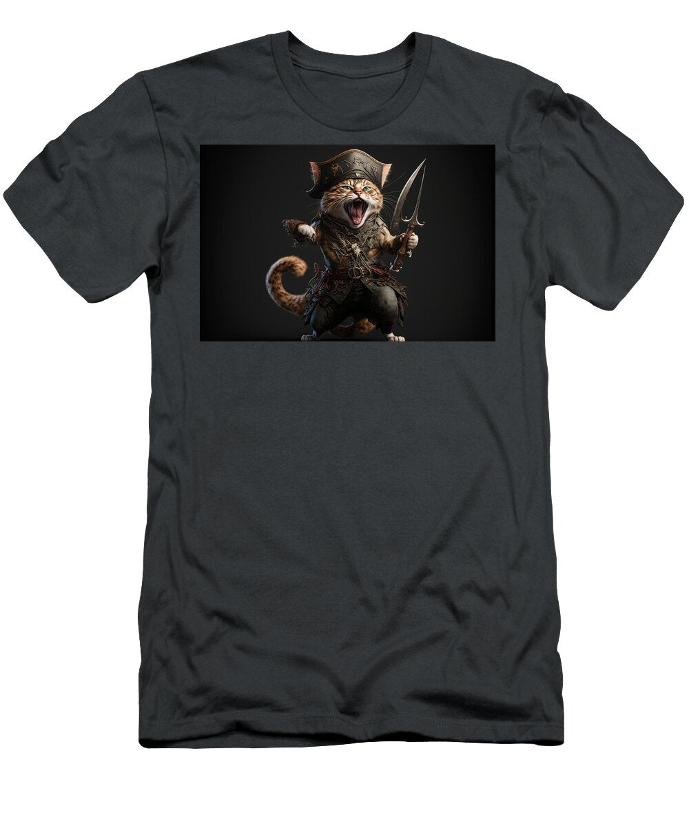15 Cute Pirate Cat with a Hat Called Tricorn or Tricorne 3d Charact Dragos Nicolae Dragomirescu T-Shirt