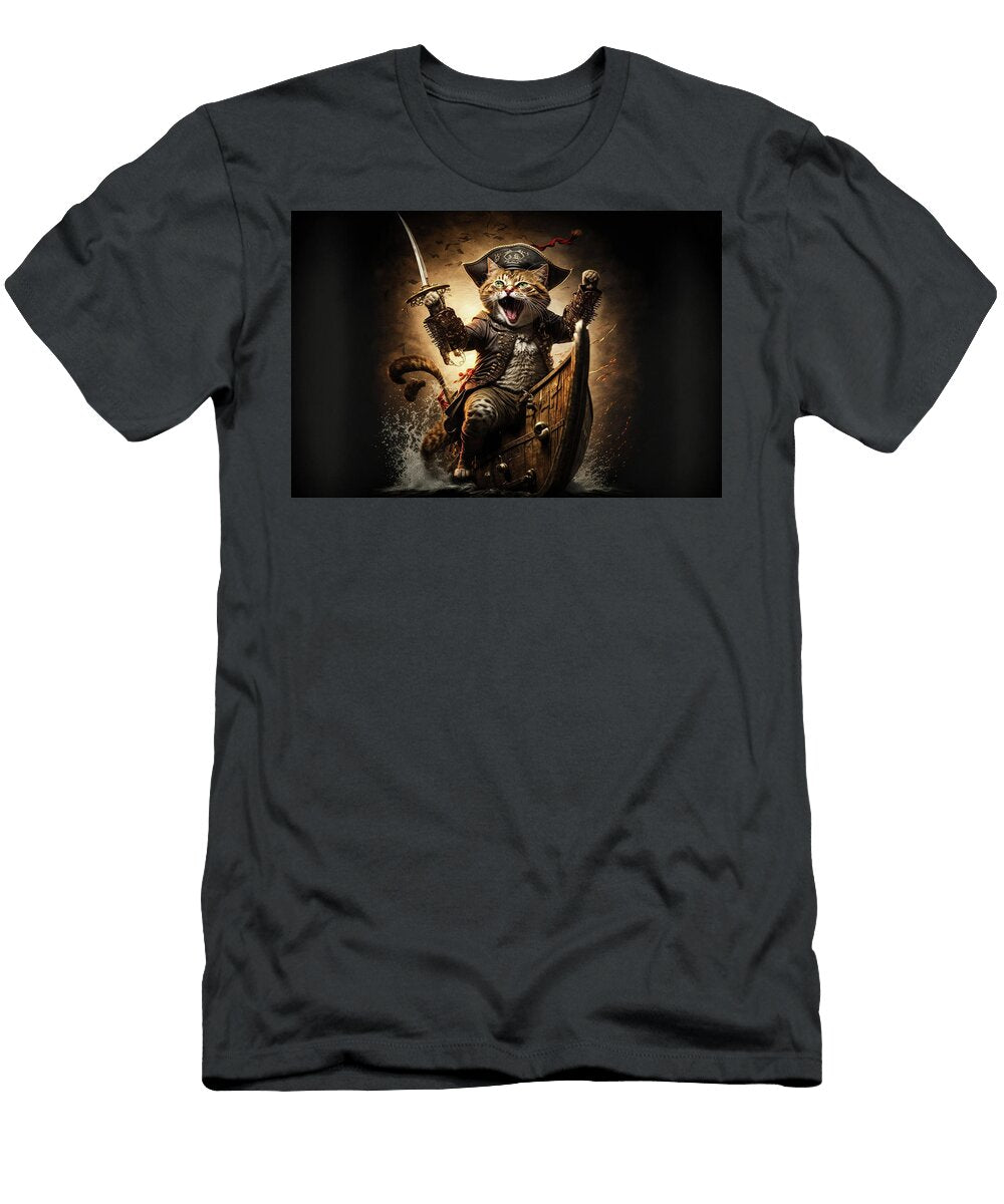 16 Cute Pirate Cat with a Hat Called Tricorn or Tricorne 3d Charact Dragos Nicolae Dragomirescu T-Shirt