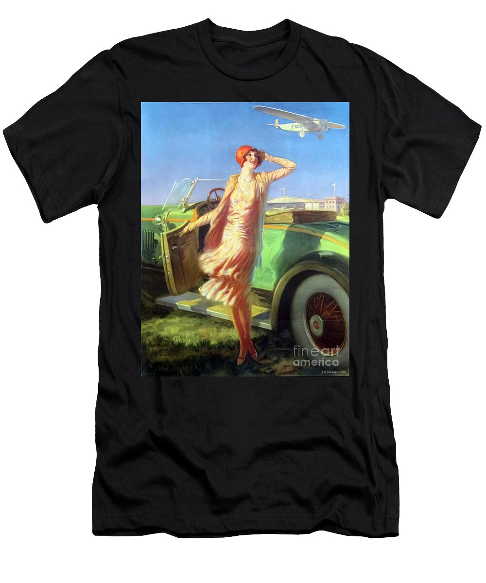 1920s Illustration with Woman and Roadster and Airplane Retrographs T-Shirt