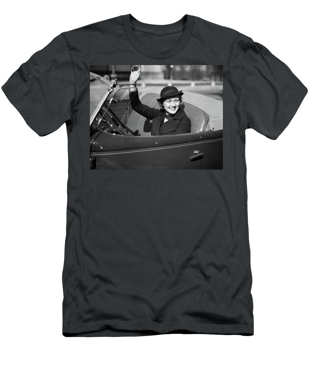 1930s Smiling Woman Driving Convertible Vintage Images T-Shirt