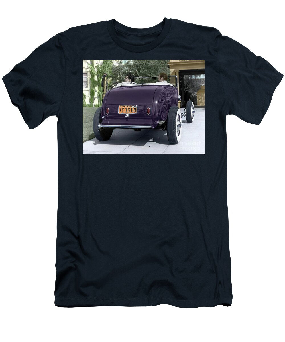 1932 Ford Hot Rod Nitti Roadster Rear View with Driver and Passenger Retrographs T-Shirt