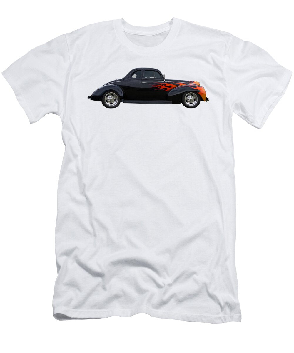 1940 Ford Deluxe Coupe Hot Rod with Flames Gill Billington T-Shirt