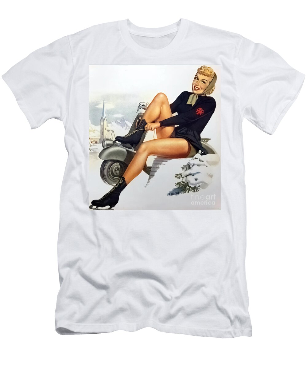 1940s Woman Ice Skater and Scooter Retrographs T-Shirt