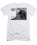 1941 Willys Vs 1934 Ford Coupe in Black and White Gill Billington T-Shirt