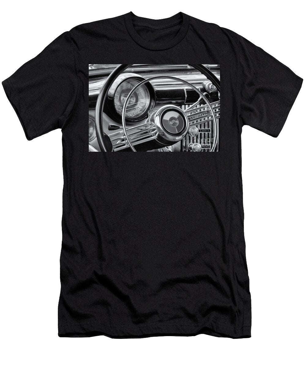 1953 Buick Super Dashboard and Steering Wheel Bw Jerry Fornarotto T-Shirt