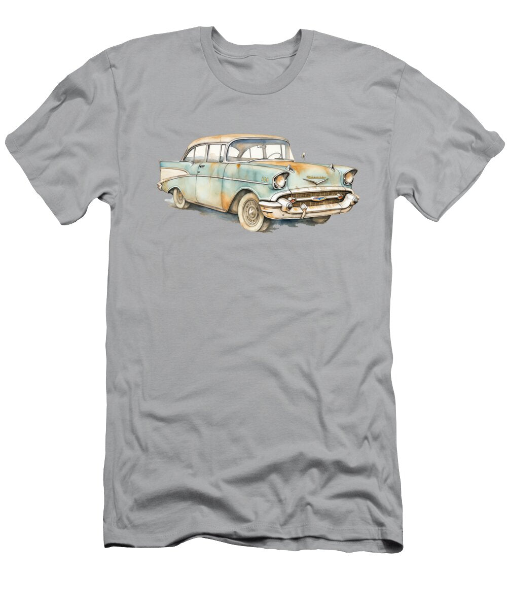 1957 Bel Air Coupe in Blue Watercolor 135 Peter Lopez T-Shirt