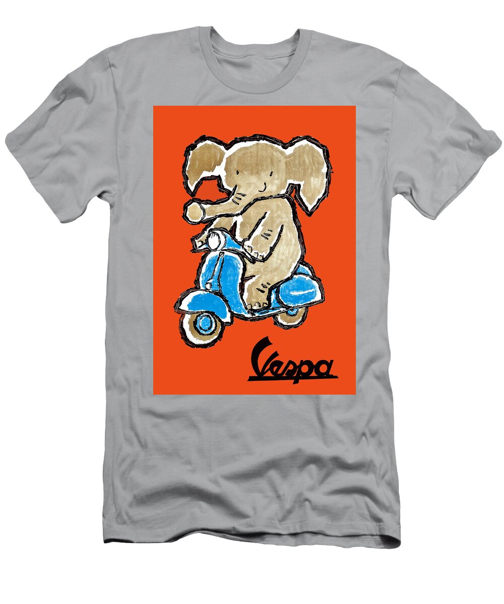 1959 Elephant Riding Vespa Scooter Advertising Poster Retro Graphics T-Shirt