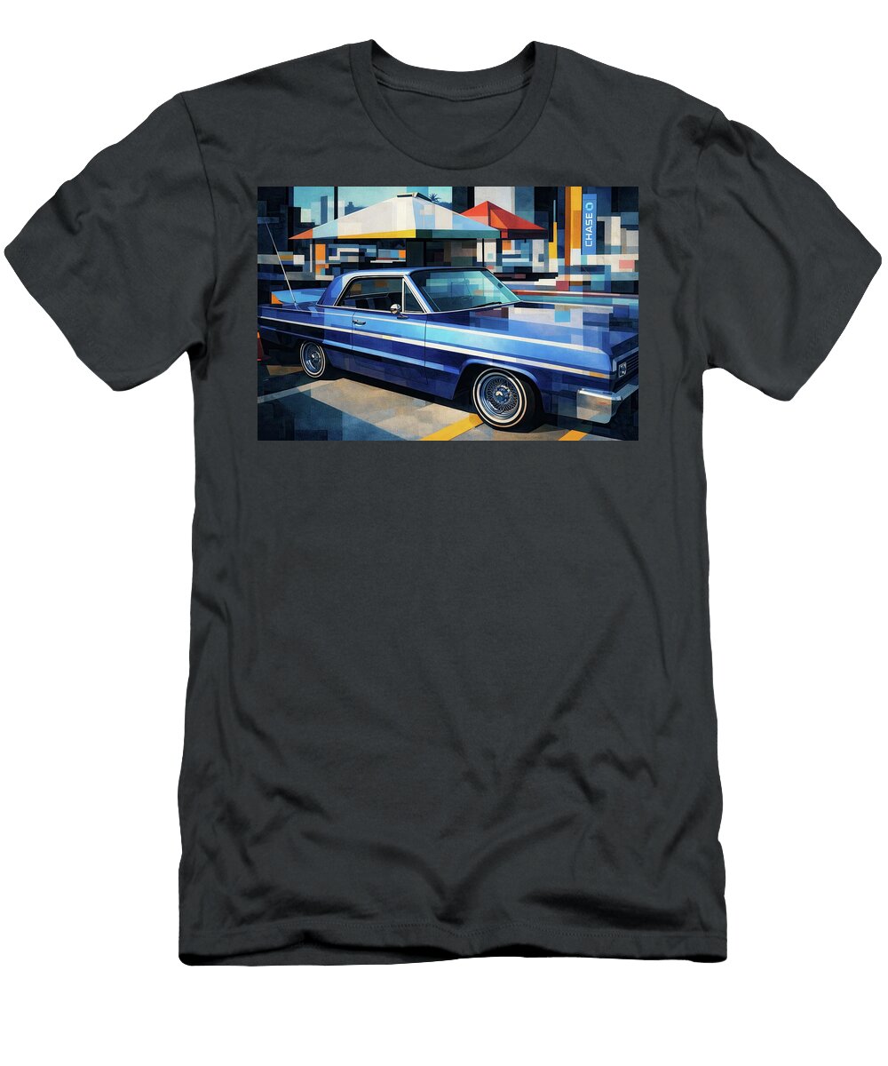 1960s Blue American Classic Car Retro Urban Automotive Wall Art Cathy Anderson T-Shirt