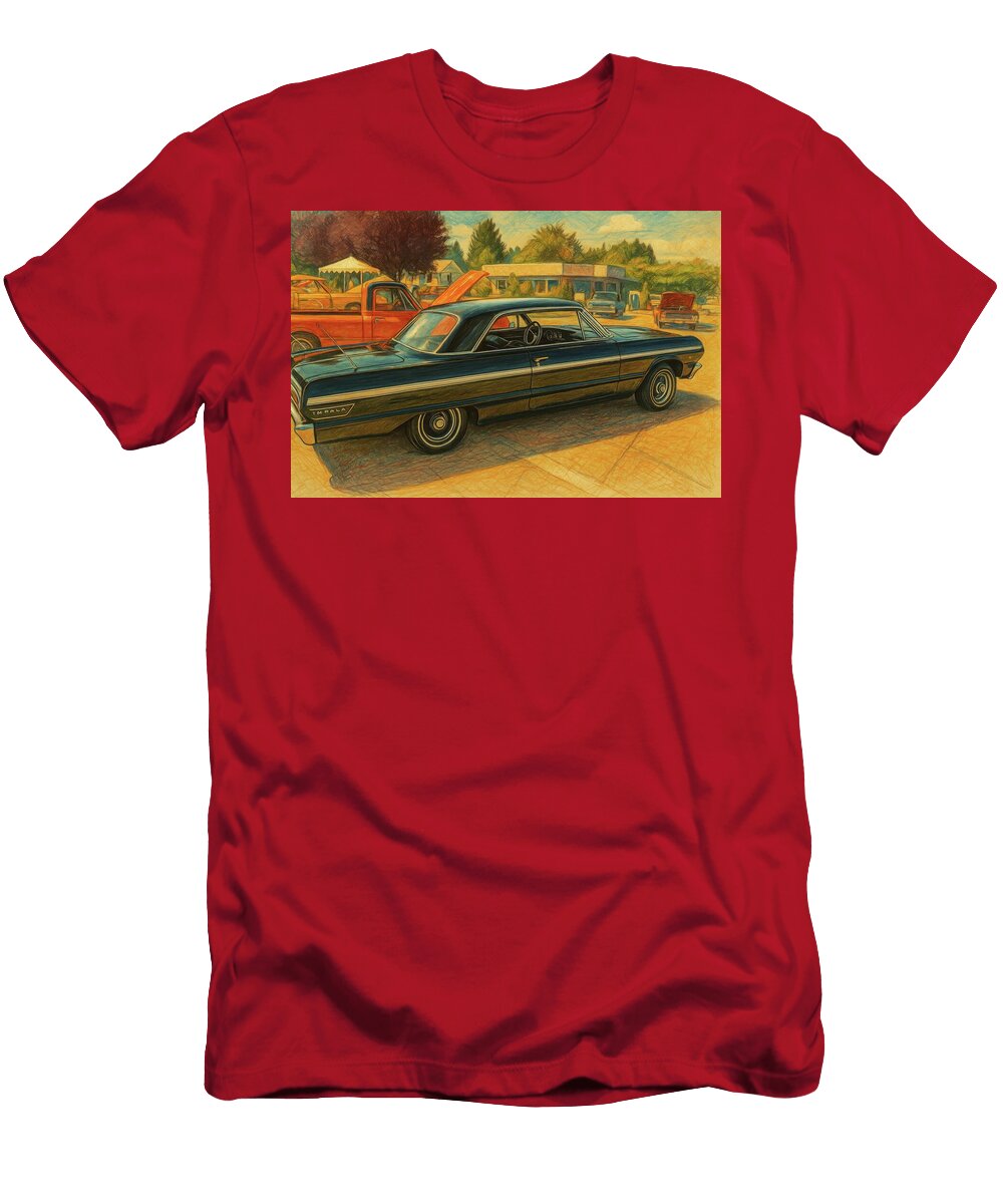 1964 Chevrolet Impala Classic Car Art Sketch Style Rendering Cathy Anderson T-Shirt