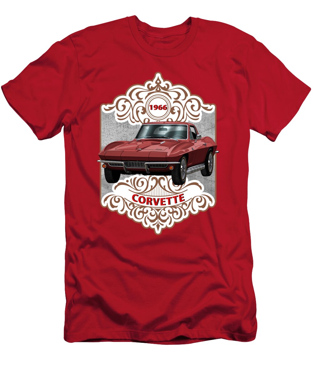 1966 Corvette Coupe Maroon Muscle Car Art Rudy Edwards T-Shirt