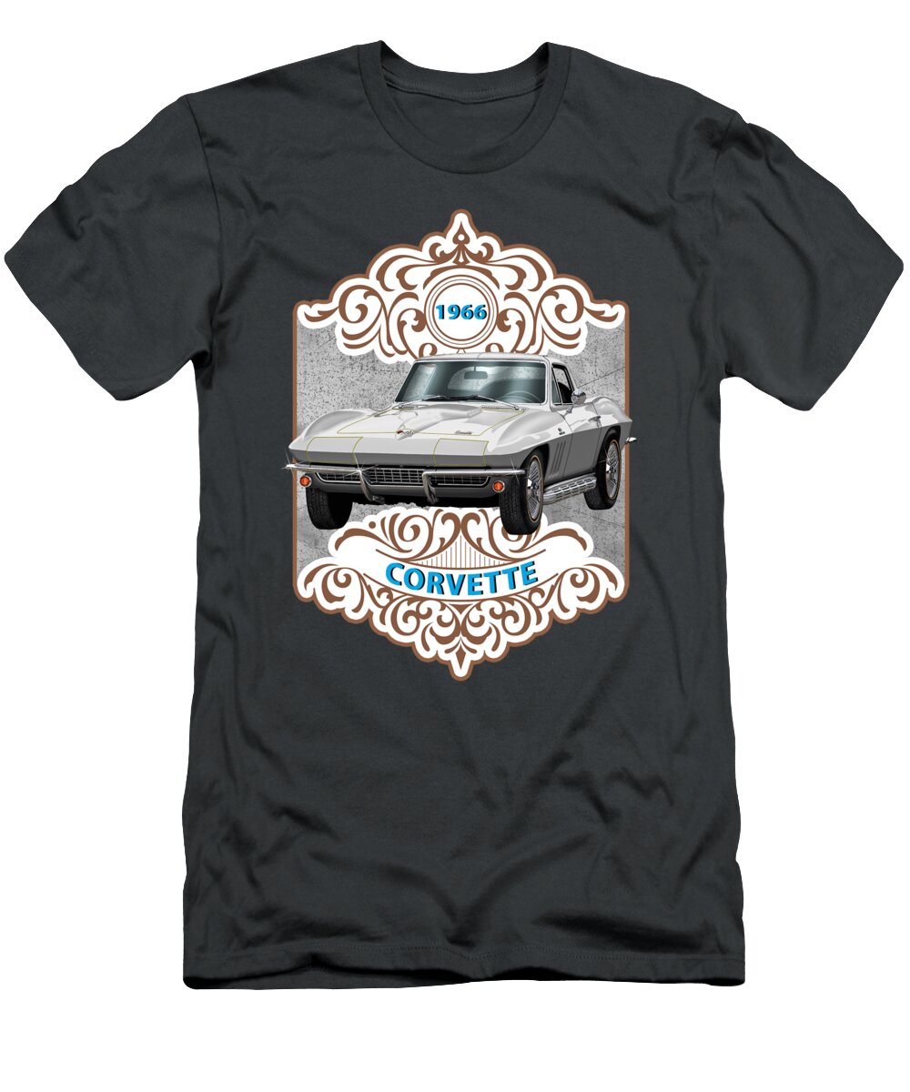 1966 Corvette Coupe Silver Muscle Car Art Rudy Edwards T-Shirt