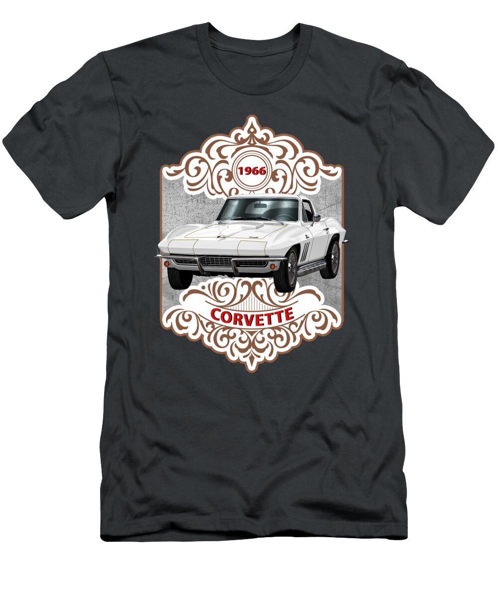 1966 Corvette Coupe White Muscle Car Art Rudy Edwards T-Shirt