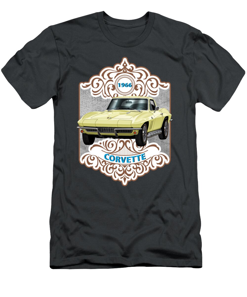 1966 Corvette Coupe Yellow Muscle Car Art Rudy Edwards T-Shirt