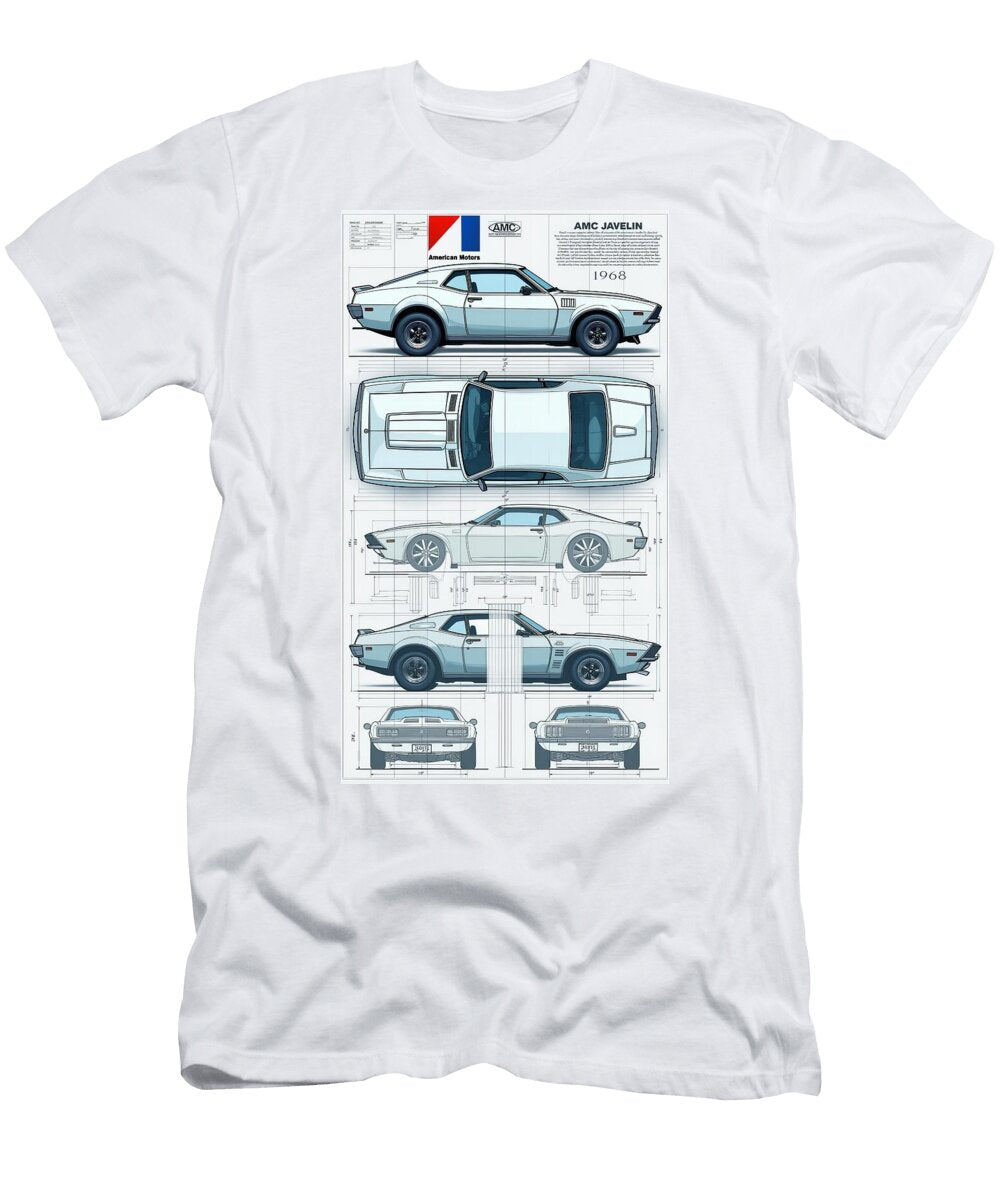 1968 Amc Javelin Blueprint Kevin Walker and Pixel Reverie T-Shirt