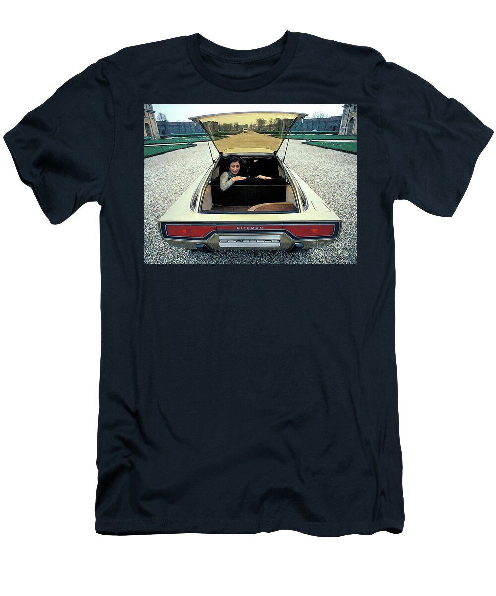 1970s Citroen Show Car with Woman Peering Through Open Hatchback Retrographs T-Shirt