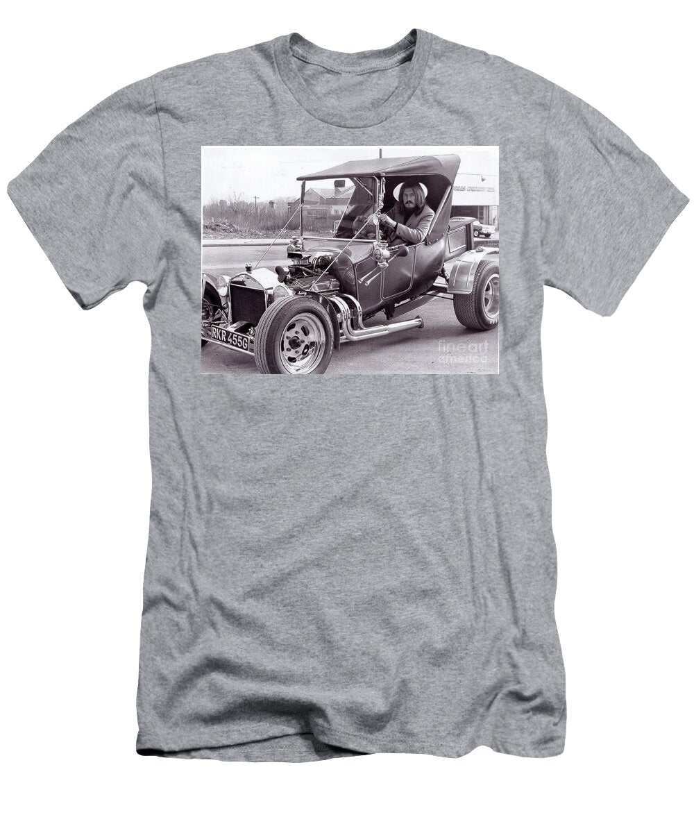 1970s Image of Ford T Bucket Hot Rod with Bearded Driver Retrographs T-Shirt
