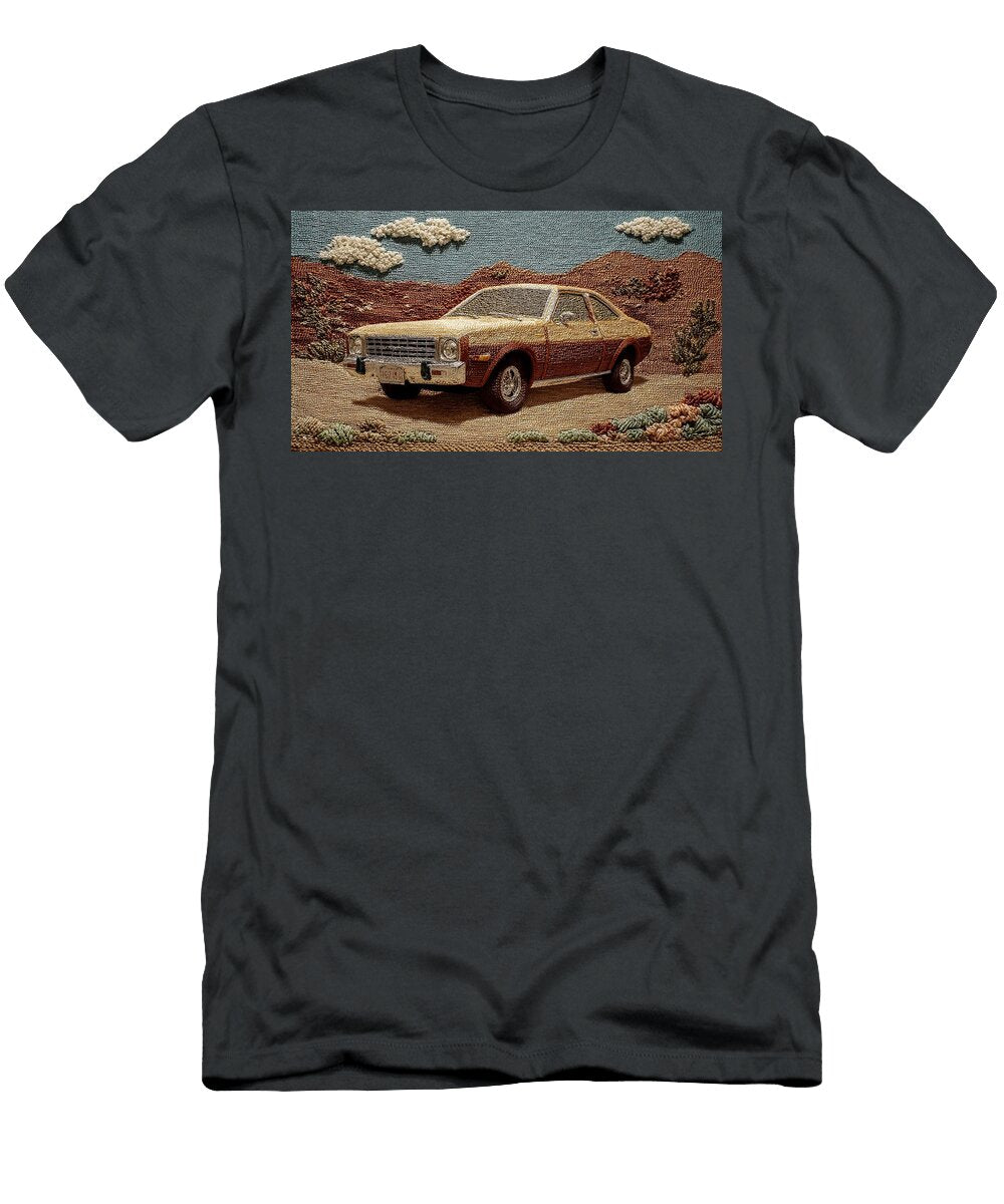 1974 Amc Hornet X Hatchback 304 Vintage Car in Desert Landscape Embroidery Art Hugo Boyle T-Shirt