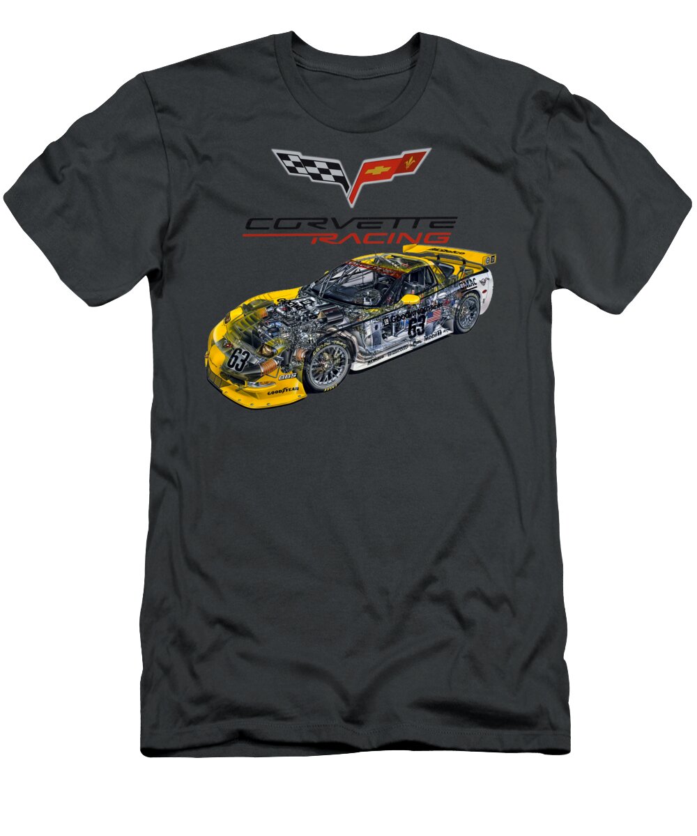 2 Chevrolet Corvette Zr1 Coupe C5 R with Big V8 Engine Cutaway Automotive Art Vladyslav Shapovalenko T-Shirt