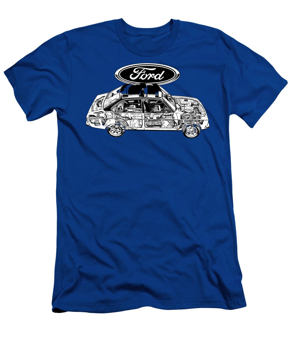 2 Exclusive Cutaway Art European Car 1974 Ford Escort Mark Ii 4 Door Sedan Vlad Automotive T-Shirt
