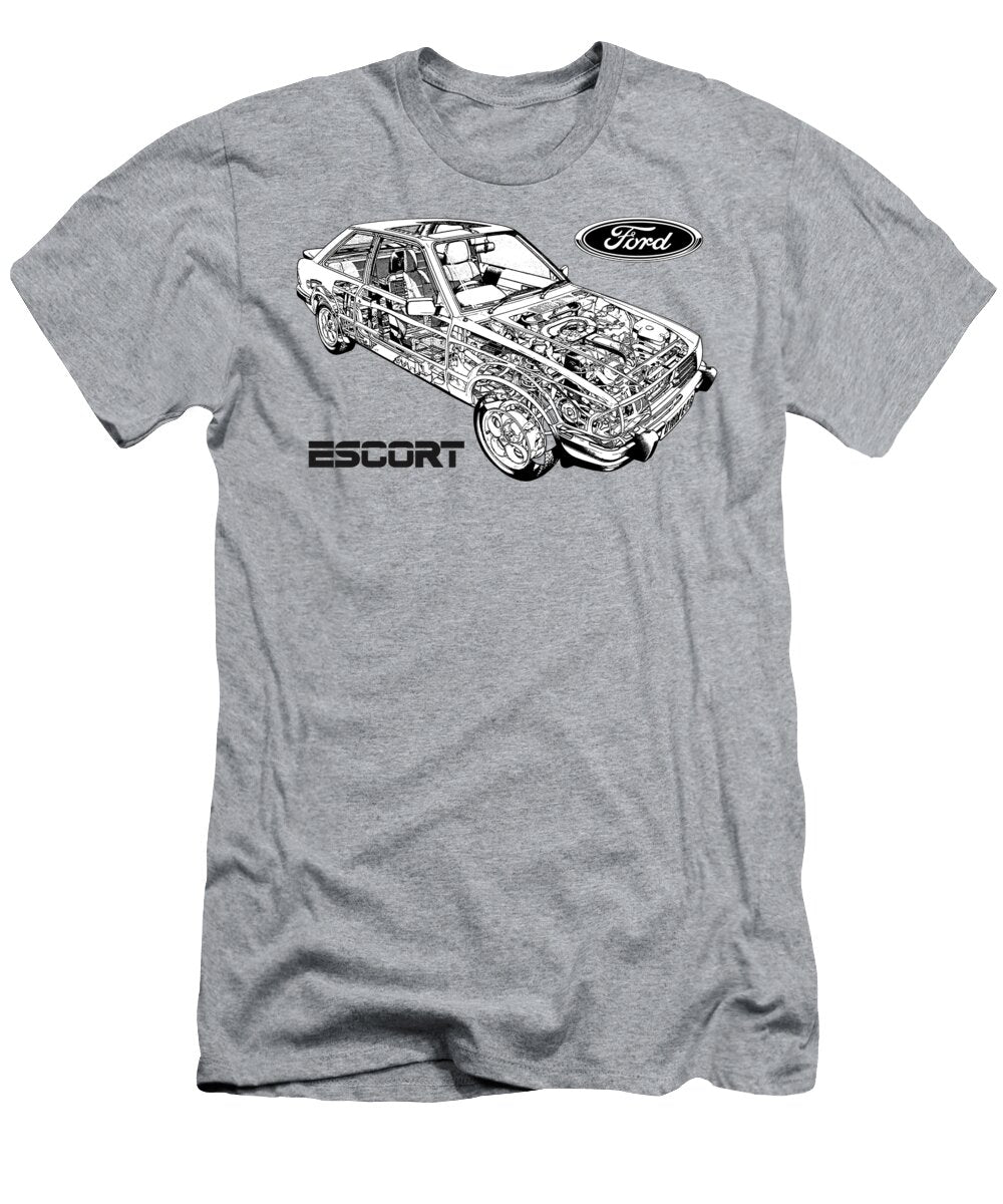 2 Exclusive Cutaway Art European Car 1980 Ford Escort Xr3 3 Door Hatchback Vlad Automotive T-Shirt