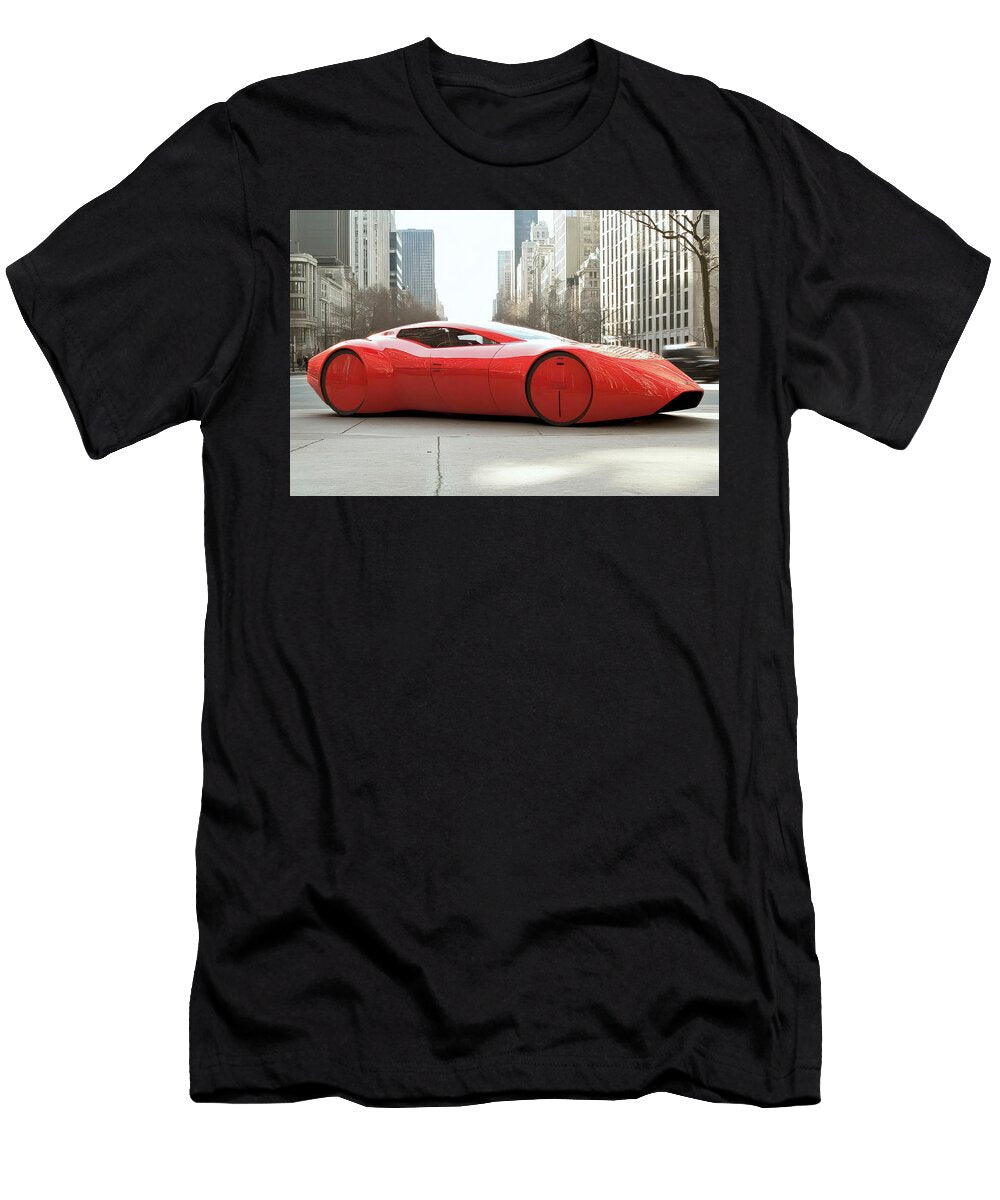2 Futuristic Red Car in Cityscape Evie Carrier T-Shirt
