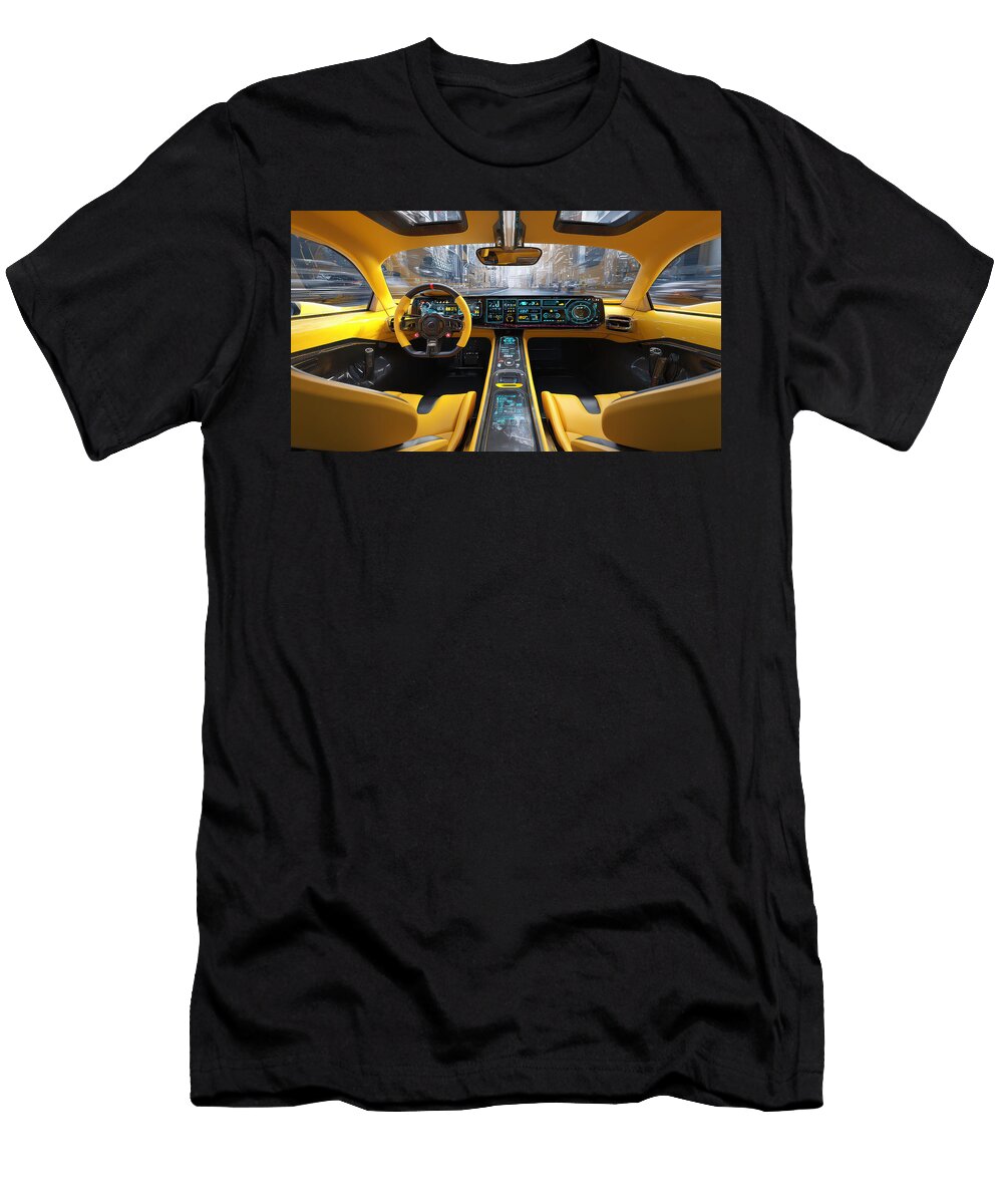2 Futuristic Yellow Car Interior Evie Carrier T-Shirt