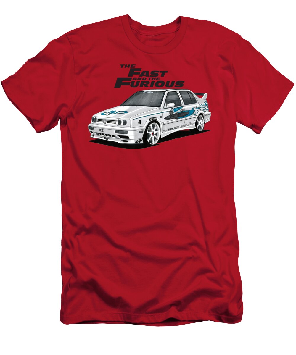 2 Iconic Legendary Movie Car Jesse Volkswagen Jetta Sedan Vr6 Twin Turbo the Fast and the Furious Vladyslav Shapovalenko T-Shirt